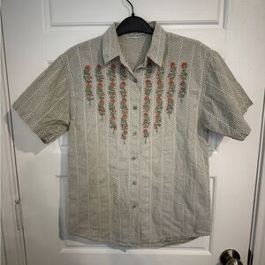 Women's Button Down Shirt with Floral Embroidery